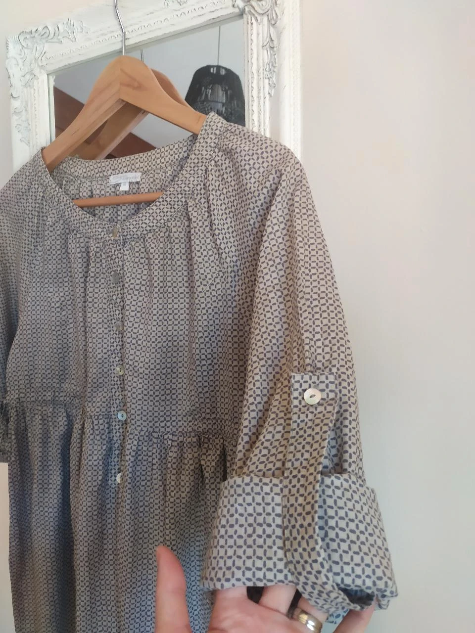 Straboski 100% Algodão Boho Geométrico Peplum Blusa M 38 Mangas Ajustáveis – photo 6